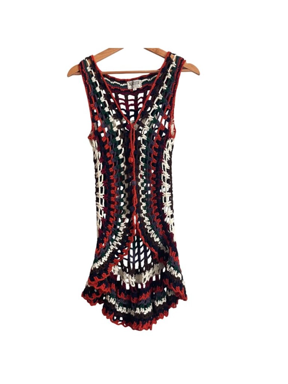 Vintage Y2K Ardee Womens Boho Open Knit Crochet Vest Size M Festival Indie